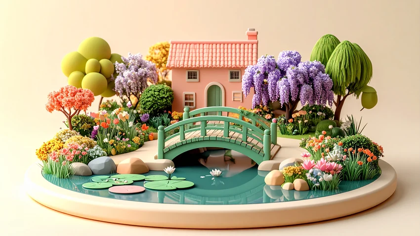 Illustrated miniature of Giverny with garden and pond